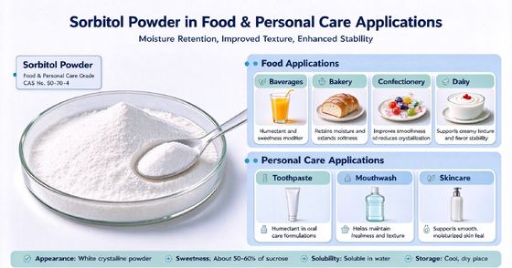 Food Grade Sorbitol Powder Supplier – E420 Humectant & Sweetener, 25kg PP Bag, Bulk & Wholesale Supply for Food and Pharma, Stable Export
