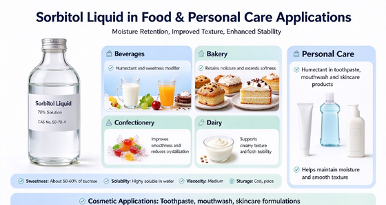 Sorbitol Solution 70% Food Grade, E420 CAS 50-70-4, Clear Non-Crystallizing Sweetener for Beverage, 250kg Drum, Bulk Supply